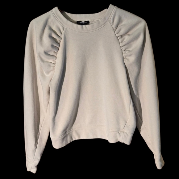 Express Tops - Express Cream Ruched Sweatshirt Gathered Shoulders Long Sleeve Women S Petite